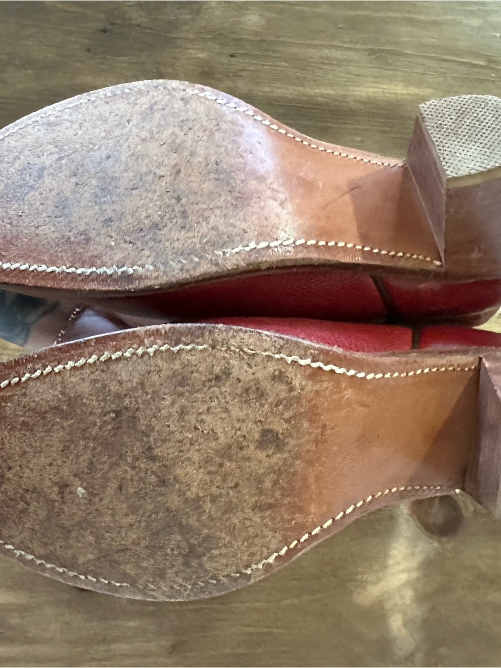 Frye Two-Tone Cream and Burgundy Leather Western Boots - Picture 6 of 6
